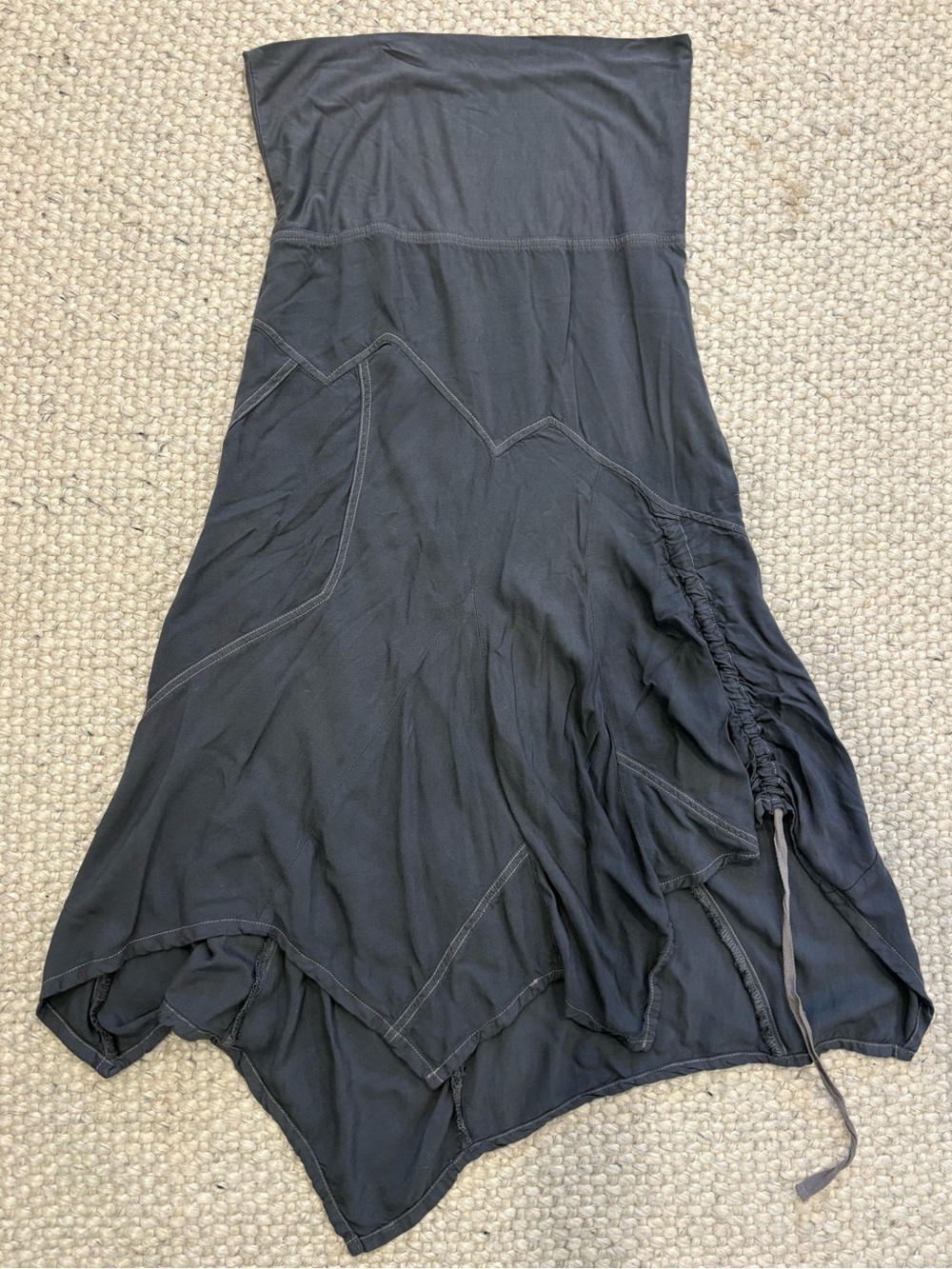 Grey Strapless Ruched Hem Women's Dress
